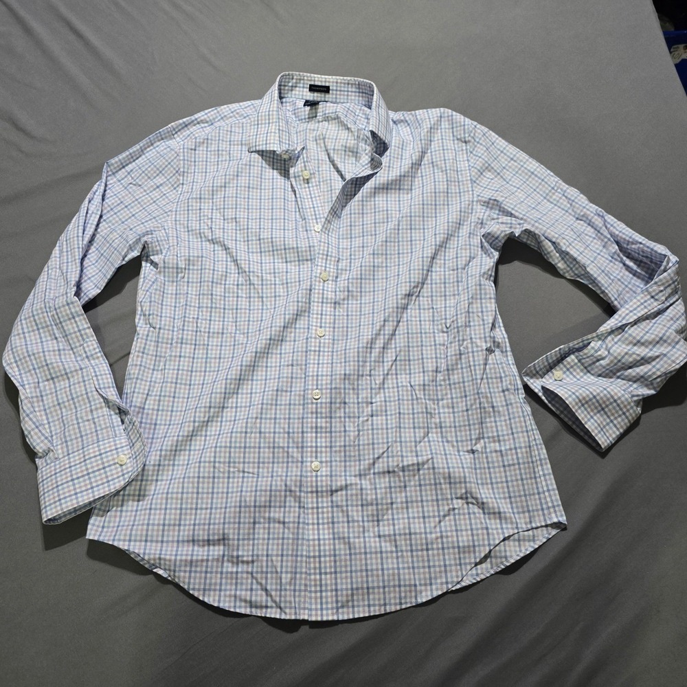 J.Crew Thompson Button Down XL 17 17.5 Blue White Check Flex Wrinkle Free Shirt